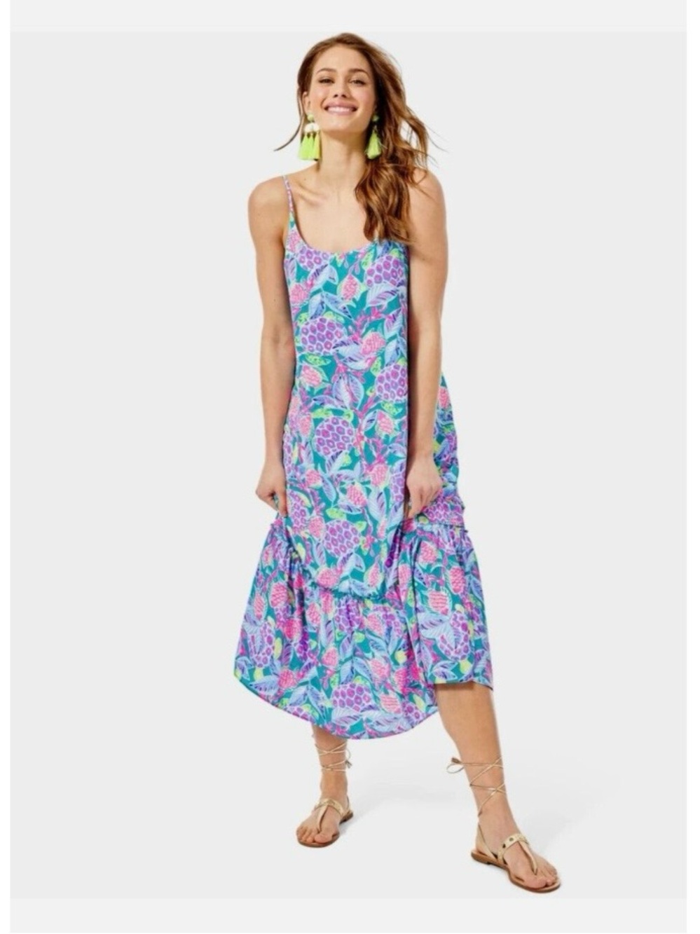 Lilly Pulitzer Winni Spaghetti Straps Midi Ruffled Dress